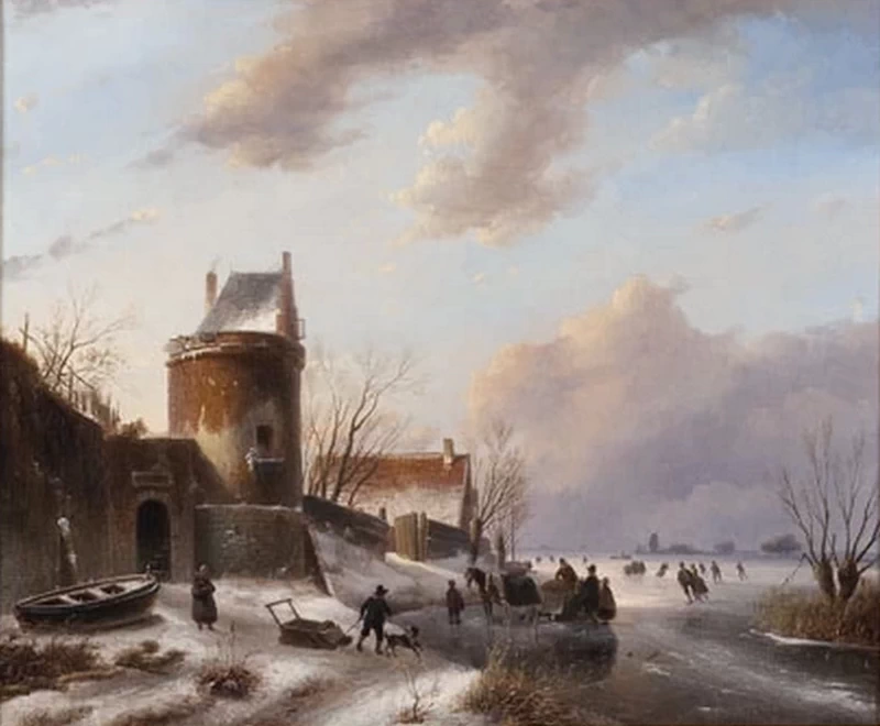 Paesaggio invernale con pattinatori e slitta trainata da cavalli - Cultural Heritage Agency of the Netherlands Art Collection